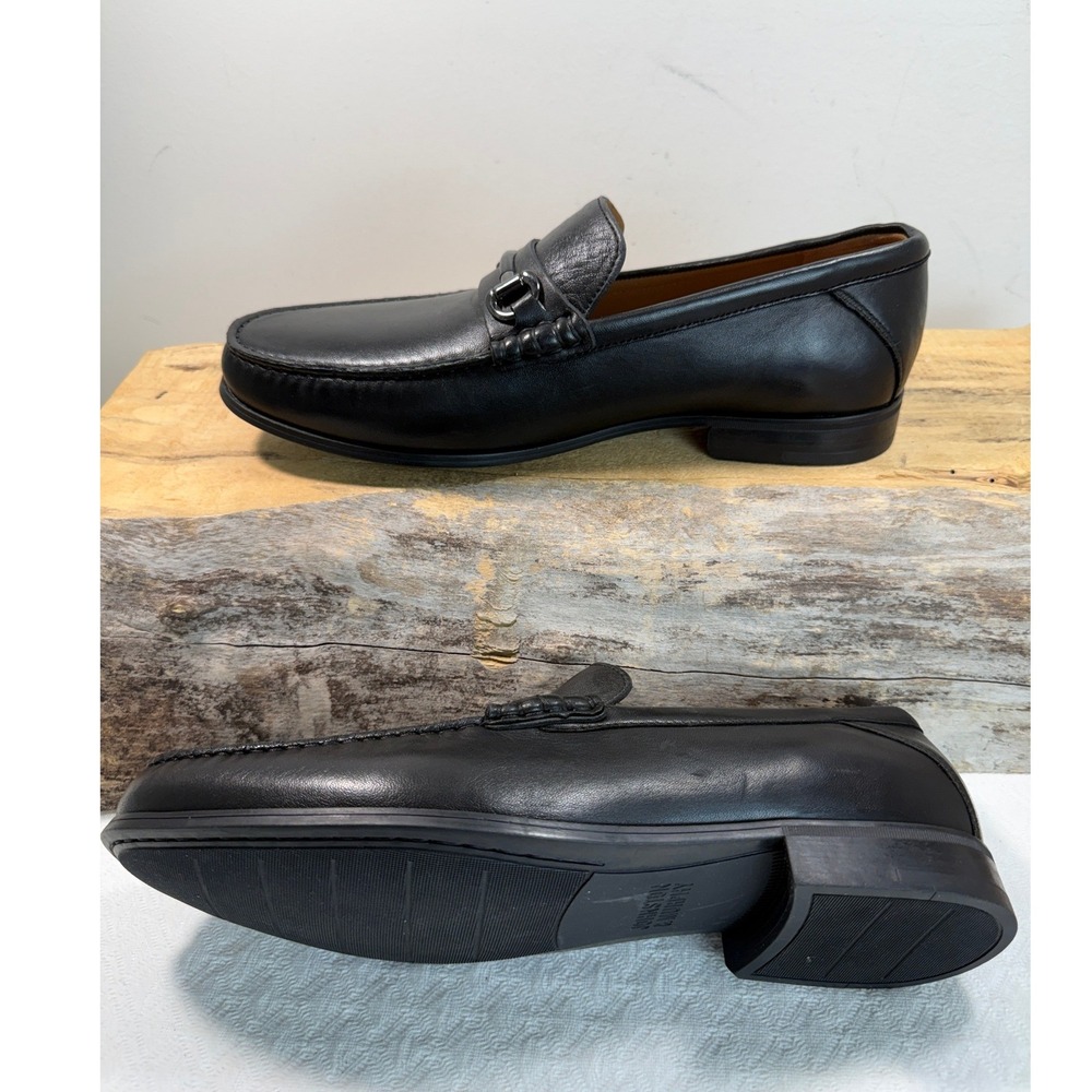 Johnston & Murphy Mens Black Leather Bit Loafers 11M 20-2775 Sheepskin Lined - Picture 5 of 8